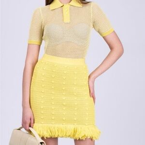 Bottega Veneta Yellow Crochet Fringe Mini Skirt